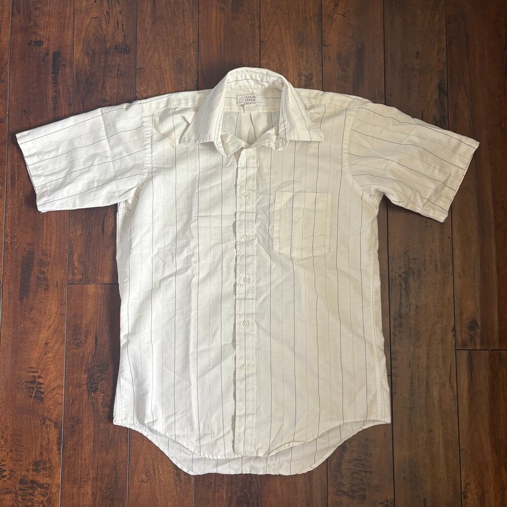 Vintage 90s Arrow Dover Button Up Shirt Mens 15 1/2 White Collared Stripes
